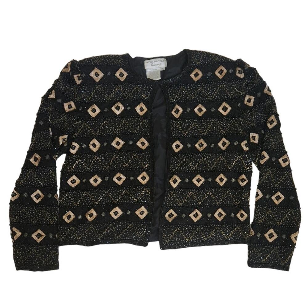 Vintage Going Out Papell Boutique Beaded 100% Silk Statement Jacket Size Medium